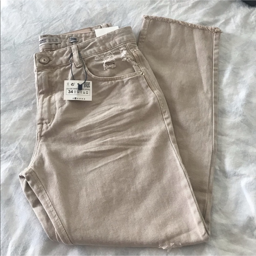 Zara NWT beige ribbed Jeans